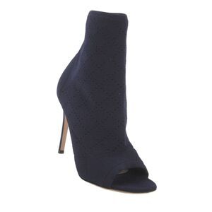 Gianvito Rossi Womens Knit Open Toe Stiletto Heel Boots Navy Blue Size 8.5